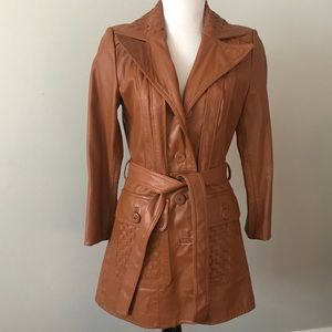 Vintage Caramel Leather Coat